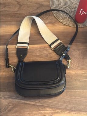 Zara Black bah Crossbody with Cream Canvas Strap
